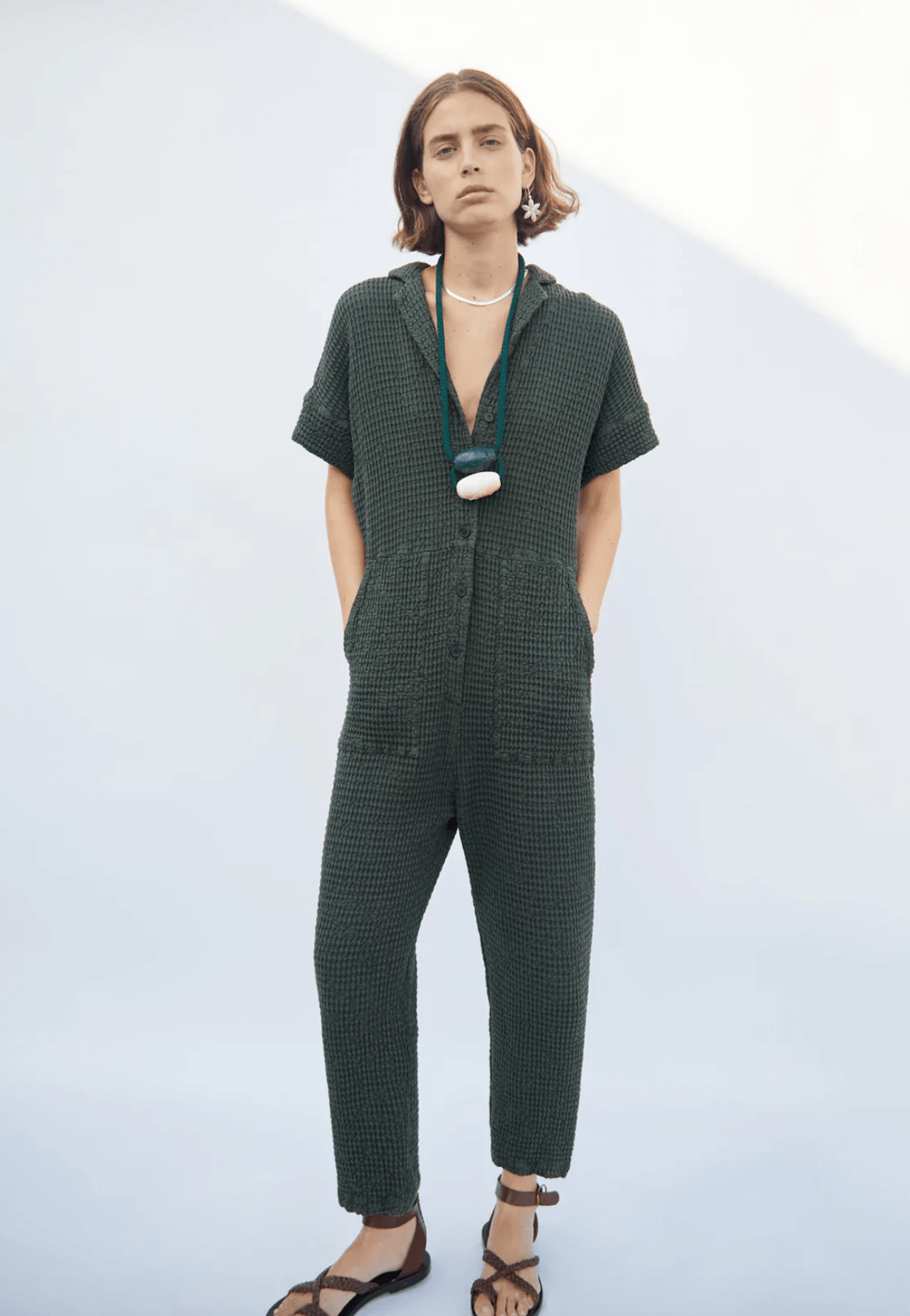 Masscob - Guincho Emerald Textured Cotton Jumpsuit - 32 The Guild