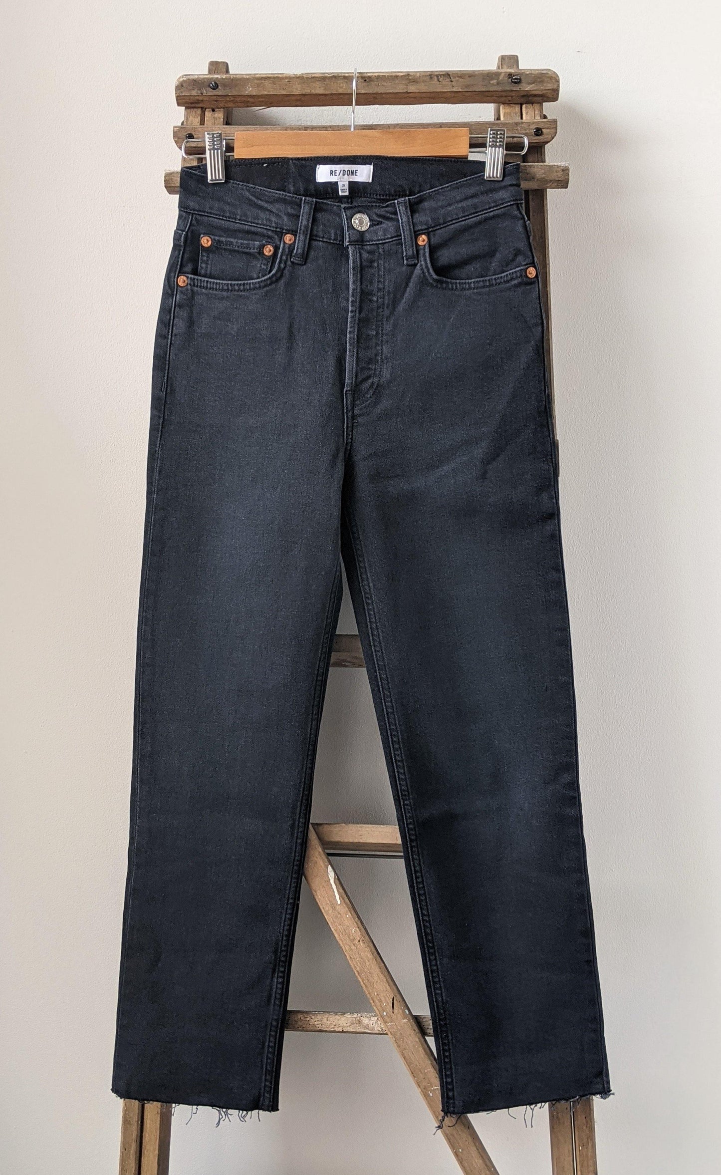 Re/Done - High-Rise Faded Black Stove Pipe Jeans - 32 The Guild