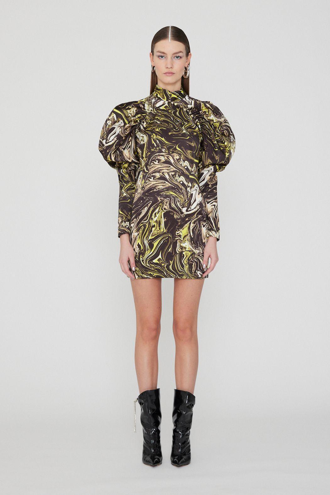 Rotate Remain - Kim Blazing Yellow Puff Shoulder Dress - 32 The Guild