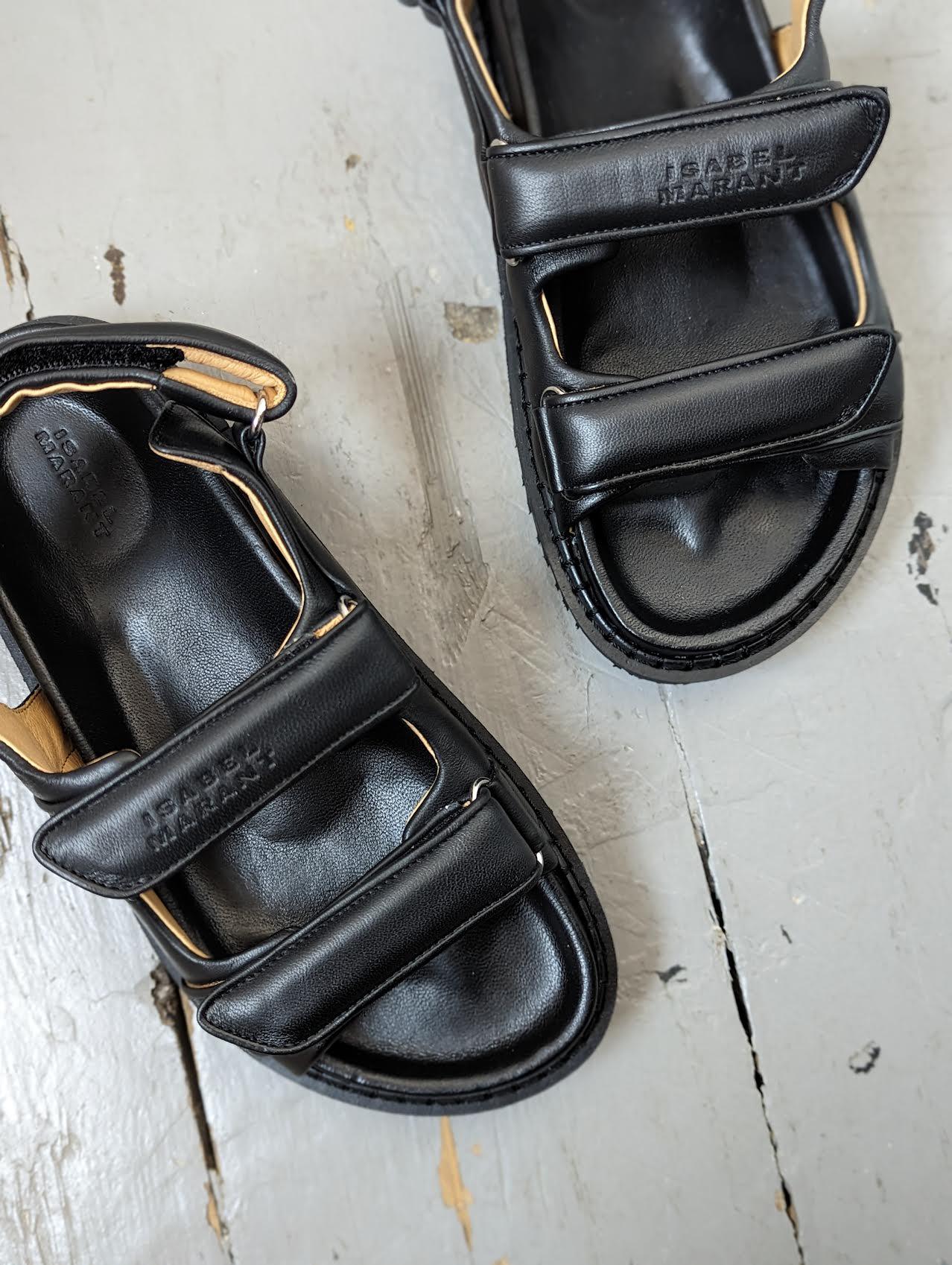 Isabel Marant Etoile - Madee Black Leather Velcro Sandals - 32 The Guild