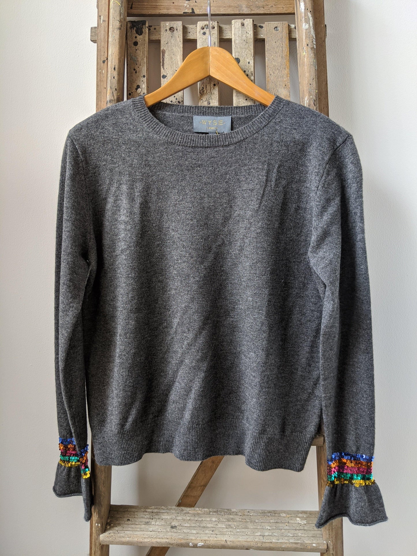 wyse london marine sequin ruffle charcoal jumper
