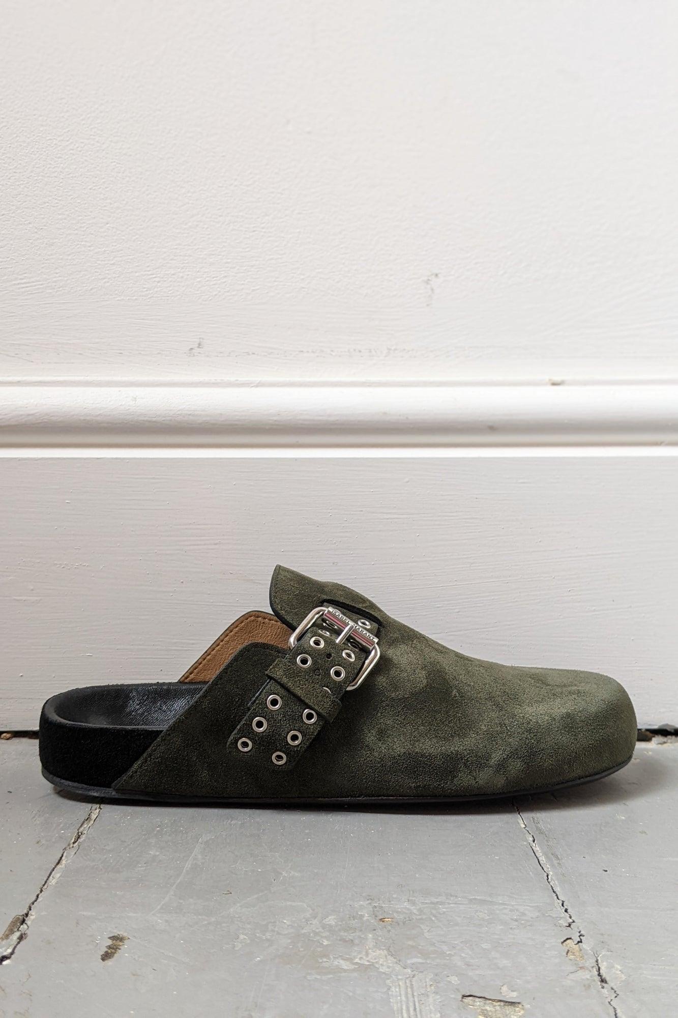 Isabel Marant Etoile - Mirvin Khaki Suede Mules - 32 The Guild