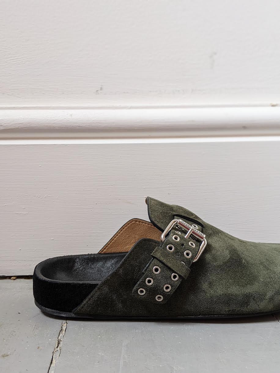 Isabel Marant Etoile - Mirvin Khaki Suede Mules - 32 The Guild