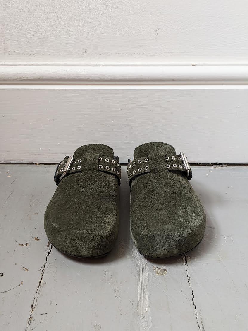 Isabel Marant Etoile - Mirvin Khaki Suede Mules - 32 The Guild