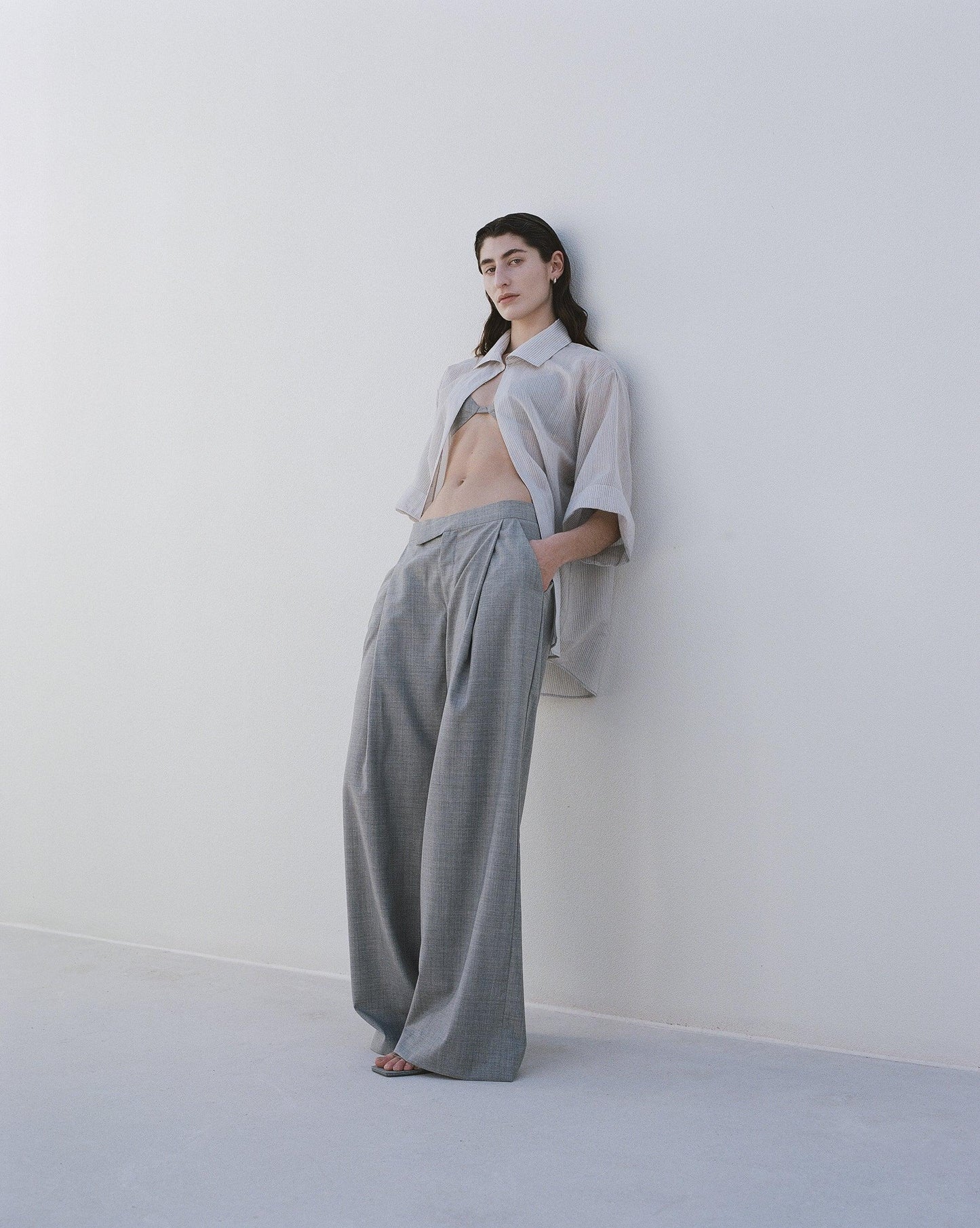 St. Agni - Overlap Waist Grey Wide-Leg Trousers - 32 The Guild