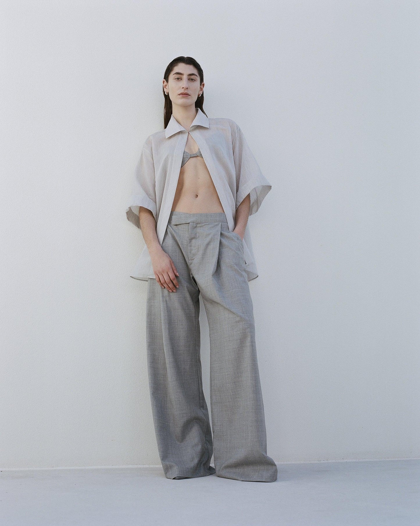 St. Agni - Overlap Waist Grey Wide-Leg Trousers - 32 The Guild