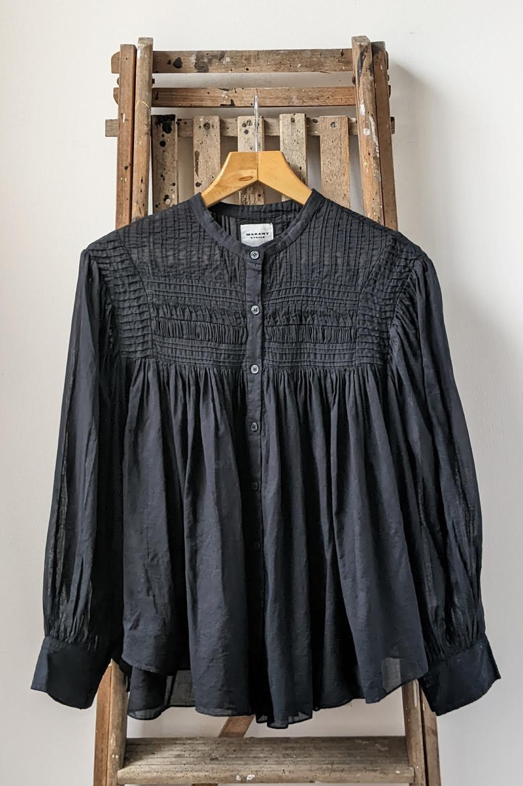Isabel Marant Etoile - Plalia Black Cotton Pin Tuck Blouse - 32 The Guild
