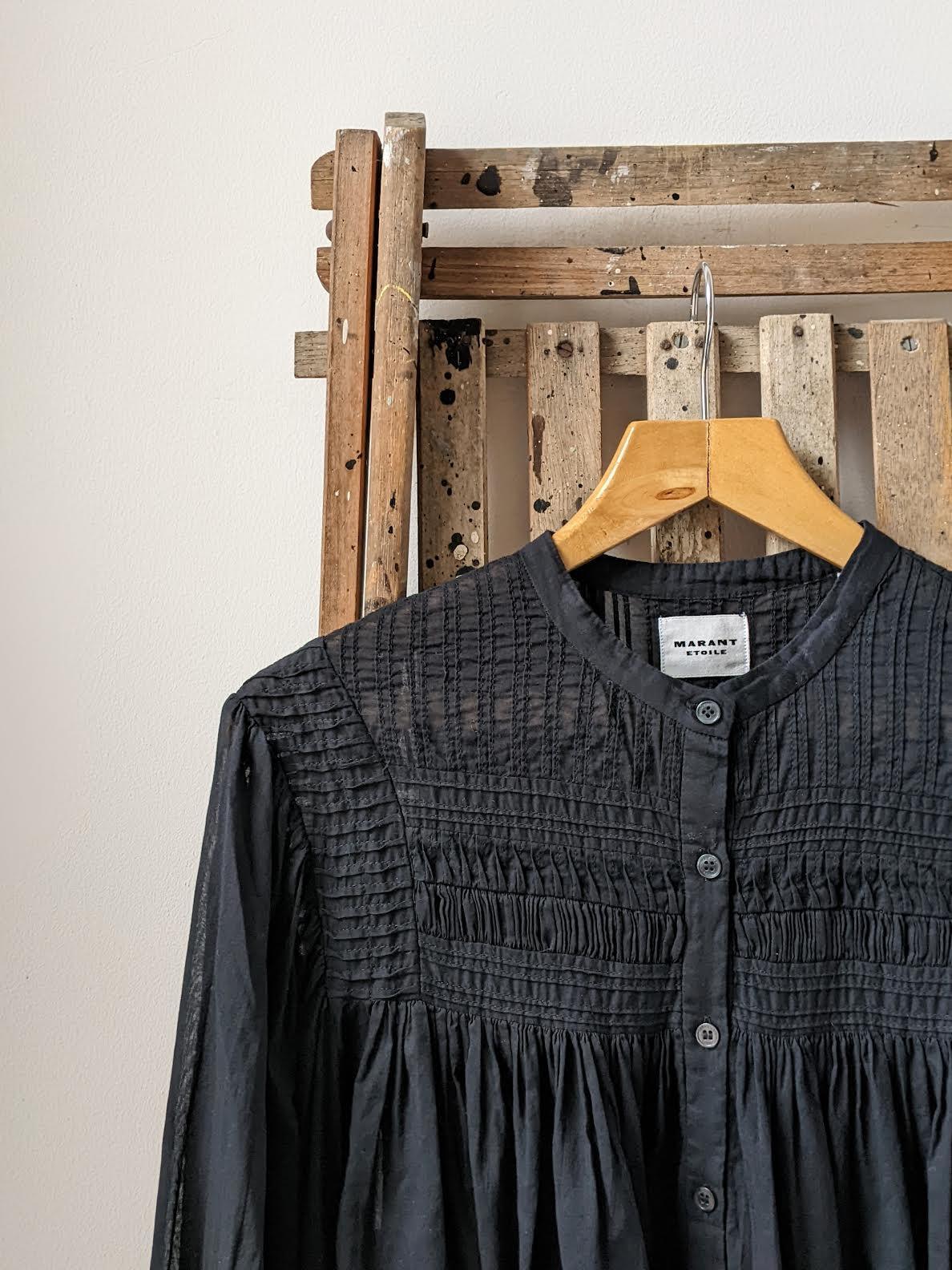 Isabel Marant Etoile - Plalia Black Cotton Pin Tuck Blouse - 32 The Guild