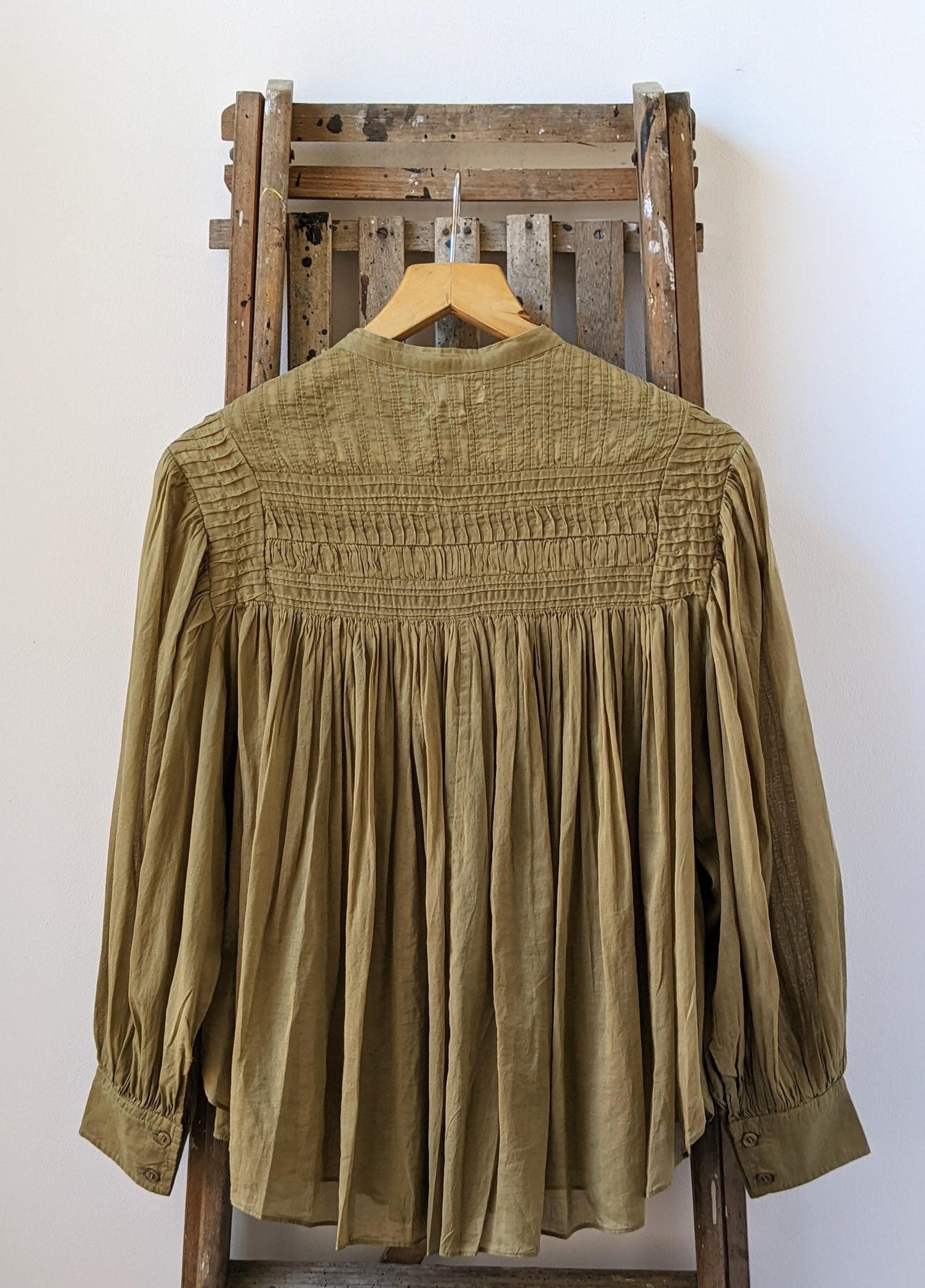 Isabel Marant Etoile - Plalia Khaki Pleated Blouse - 32 The Guild