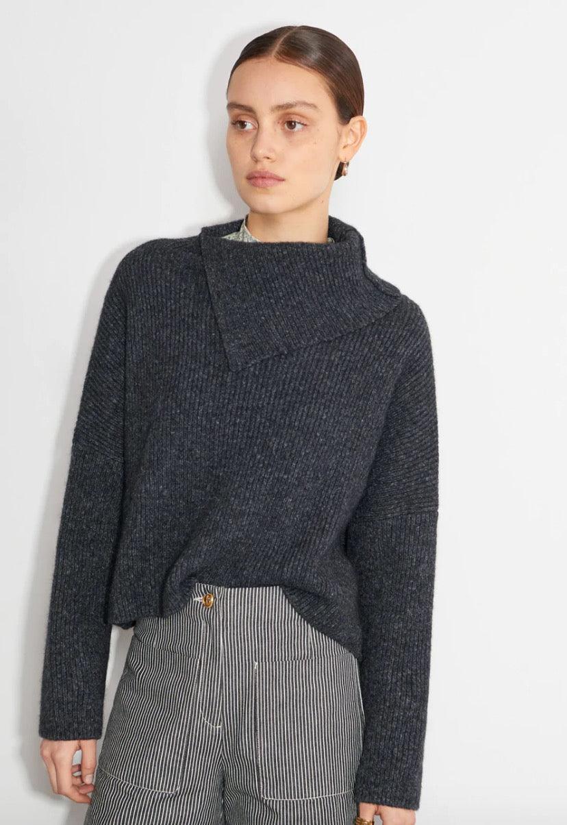 Masscob - Rainer Charcoal Split Collar Knit - 32 The Guild
