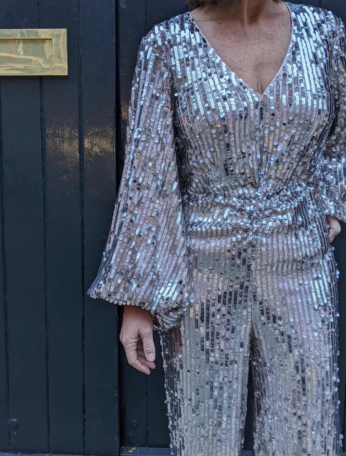 Rotate Remain - Sirin Silver Sequin Jumpsuit - 32 The Guild