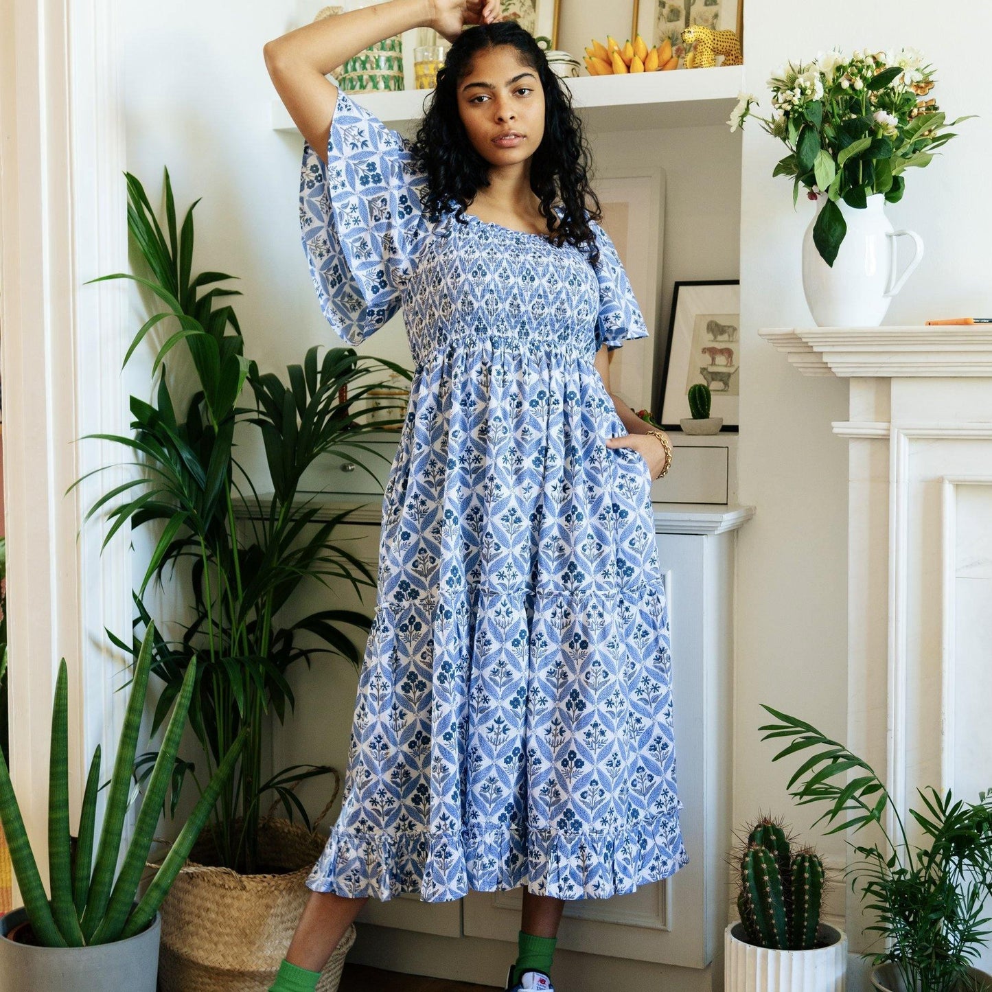 pink city prints sky trellis lolita dress