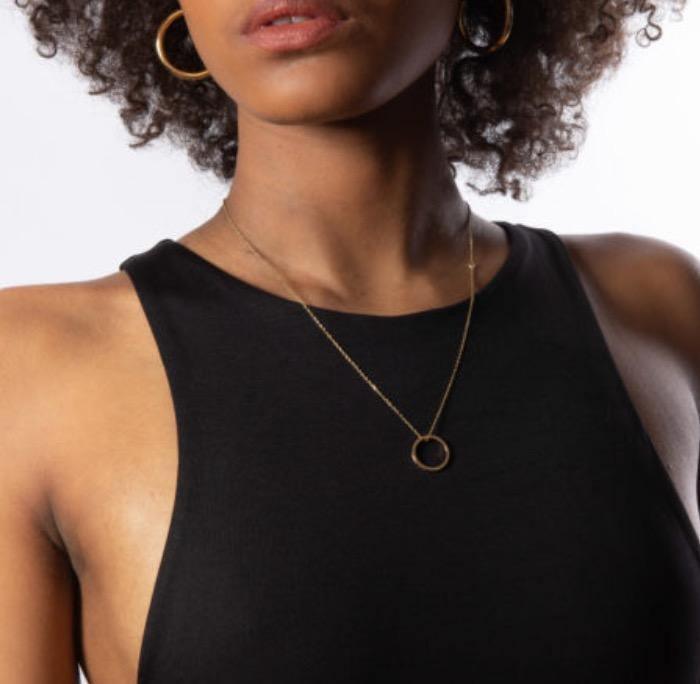 tilly sveaas small gold eternity ring on trace chain necklace