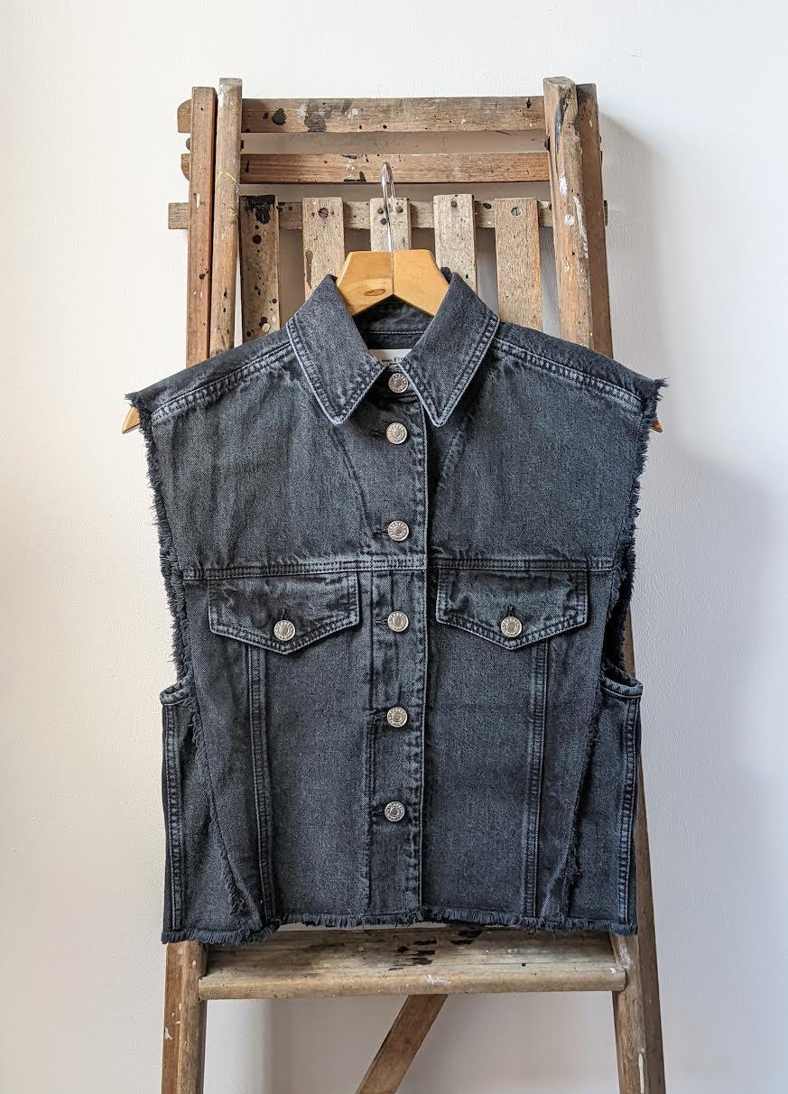 Isabel Marant Etoile - Tyra Faded Black Sleeveless Denim Jacket - 32 The Guild