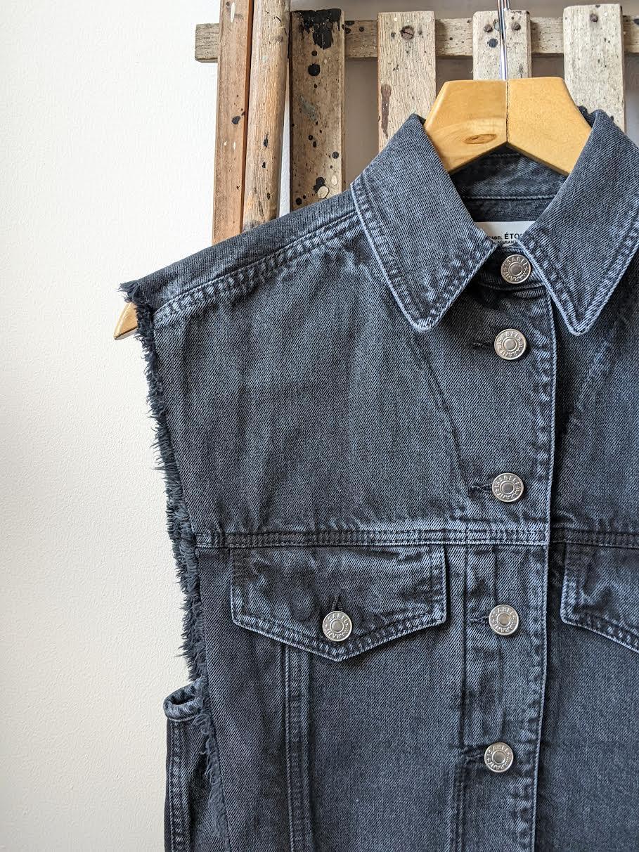Isabel Marant Etoile - Tyra Faded Black Sleeveless Denim Jacket - 32 The Guild