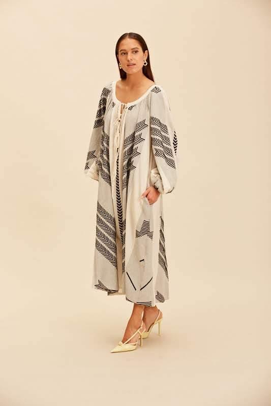 Devotion Twins - Zakar Monochrome Embroidered Long Dress - 32 The Guild
