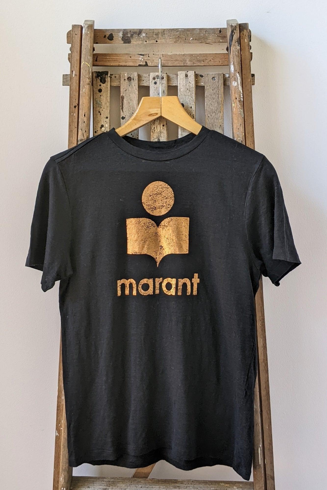 Isabel Marant Etoile - Zewel Black & Copper Linen T-Shirt - 32 The Guild