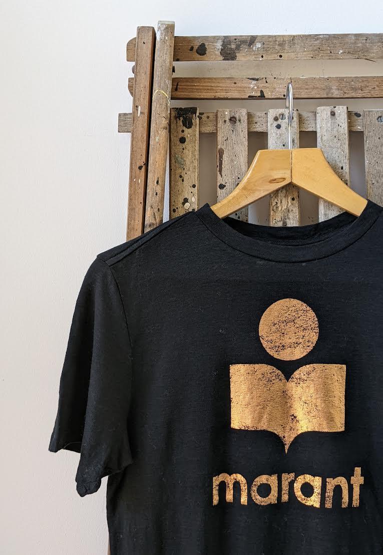Isabel Marant Etoile - Zewel Black & Copper Linen T-Shirt - 32 The Guild