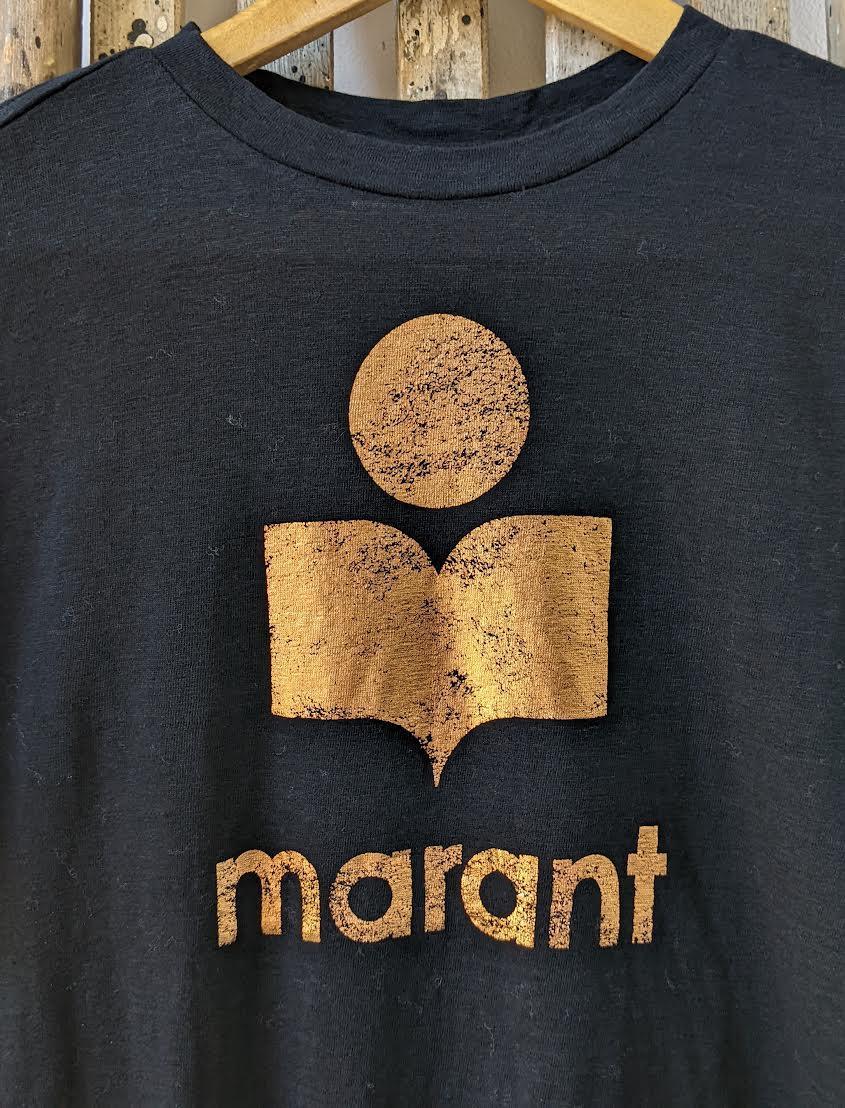 Isabel Marant Etoile - Zewel Black & Copper Linen T-Shirt - 32 The Guild