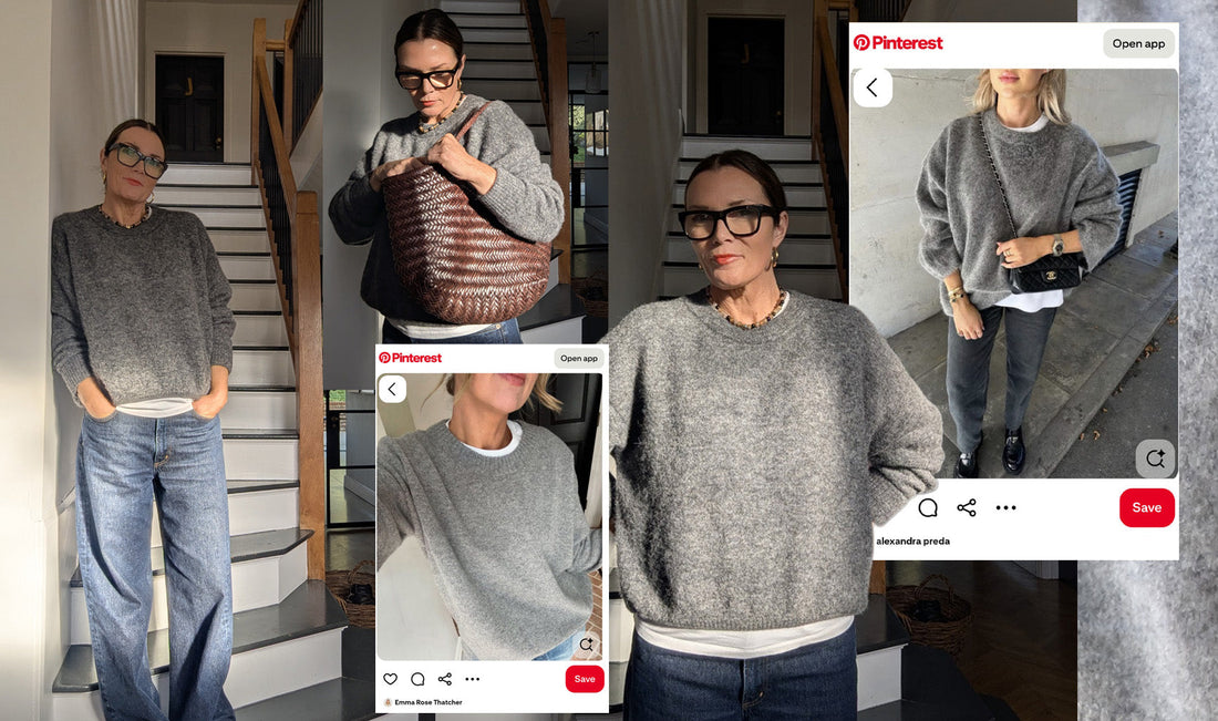 Women wearing grey jumpers and jeans