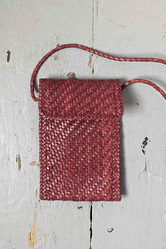 Dragon Diffusion - Bordeaux woven leather cross-body phone bag