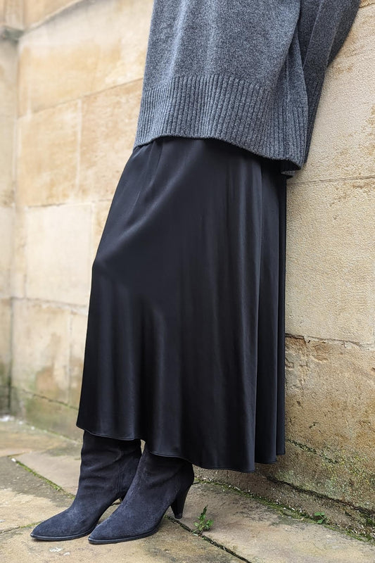 Viktoria Black Asymmetric Bias Skirt