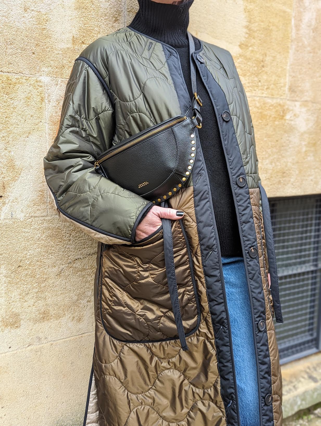 Marfa Stance - Dark Olive & Bronze Stone Reversible Long Patchwork Quilted Jacket - 32 The Guild