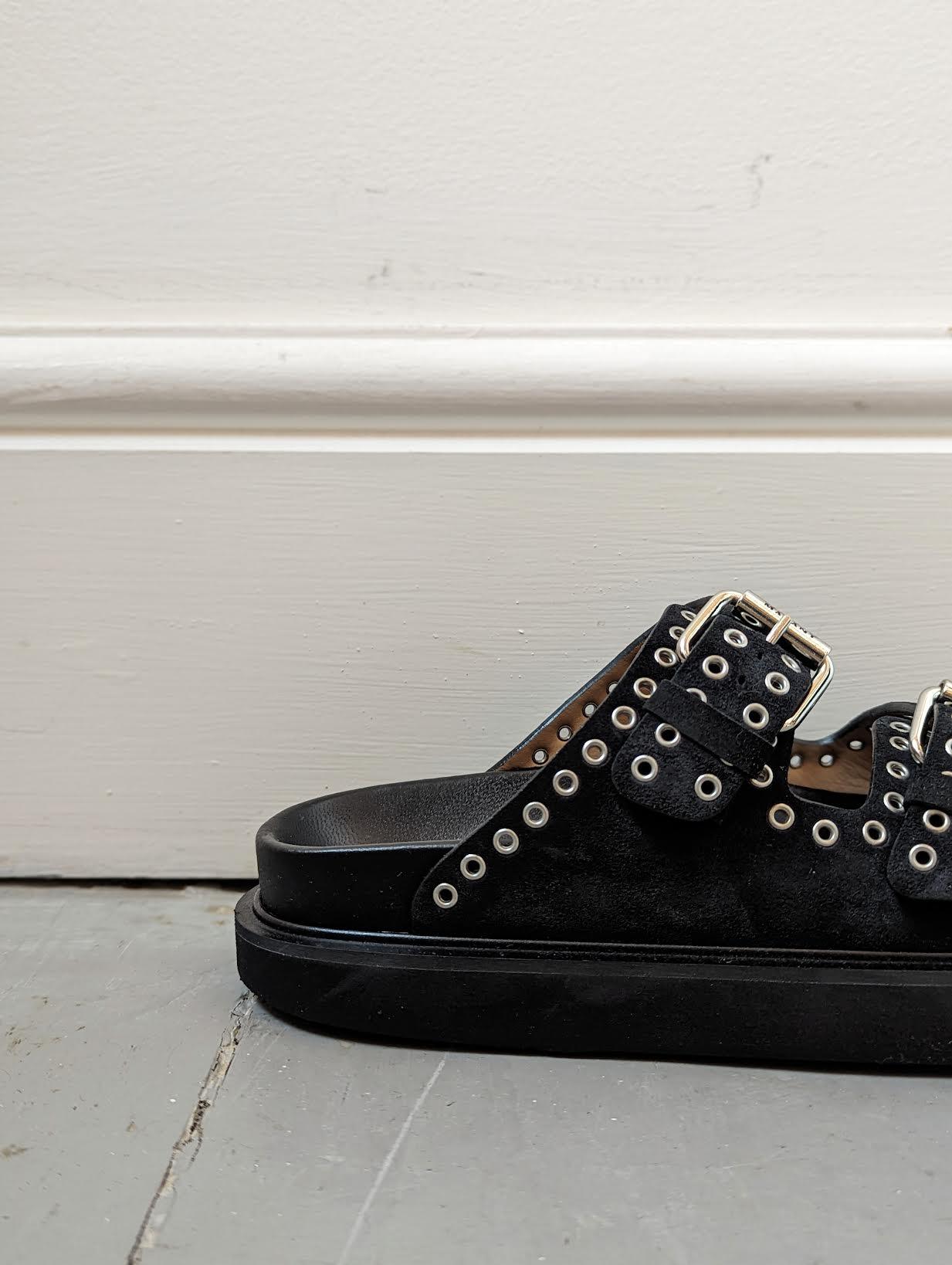 Isabel Marant - Lennya Eyelet Black Suede Sandals - 32 The Guild