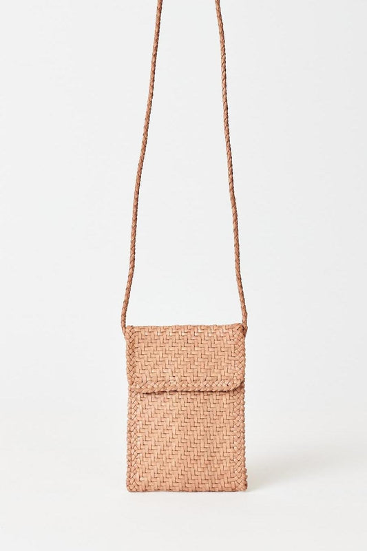 Dragon Diffusion - Natural woven leather cross-body phone bag
