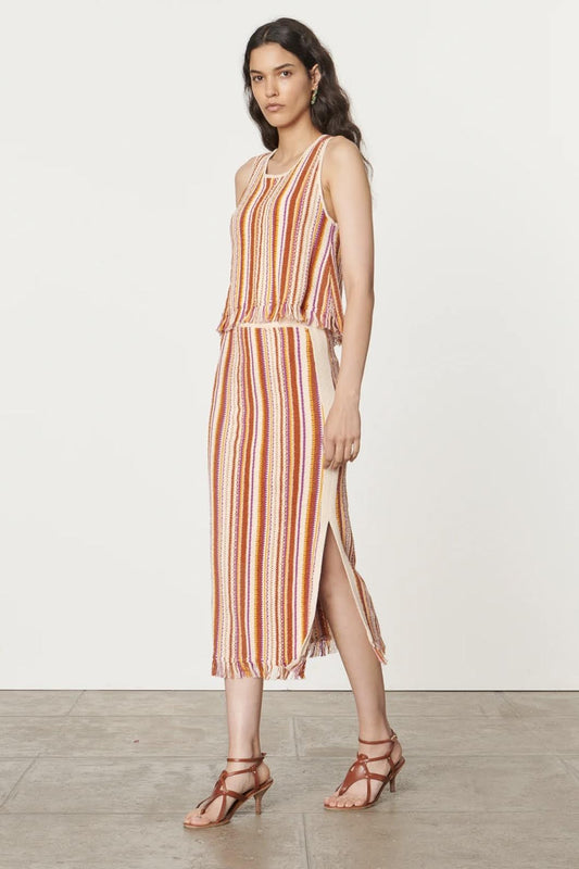 Vanessa Bruno - Cypres Fringed Terracotta Stripe Midi-Skirt - Image 1