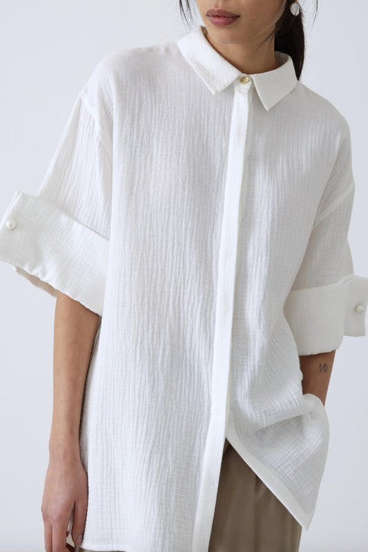 Camille Textured White Pearl Shirt
