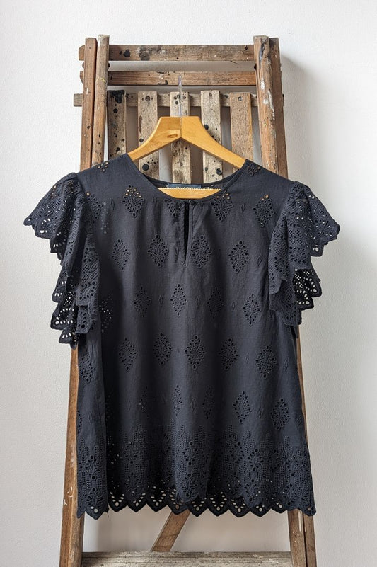 Wyse Broderie Anglaise Black Blouse size 4