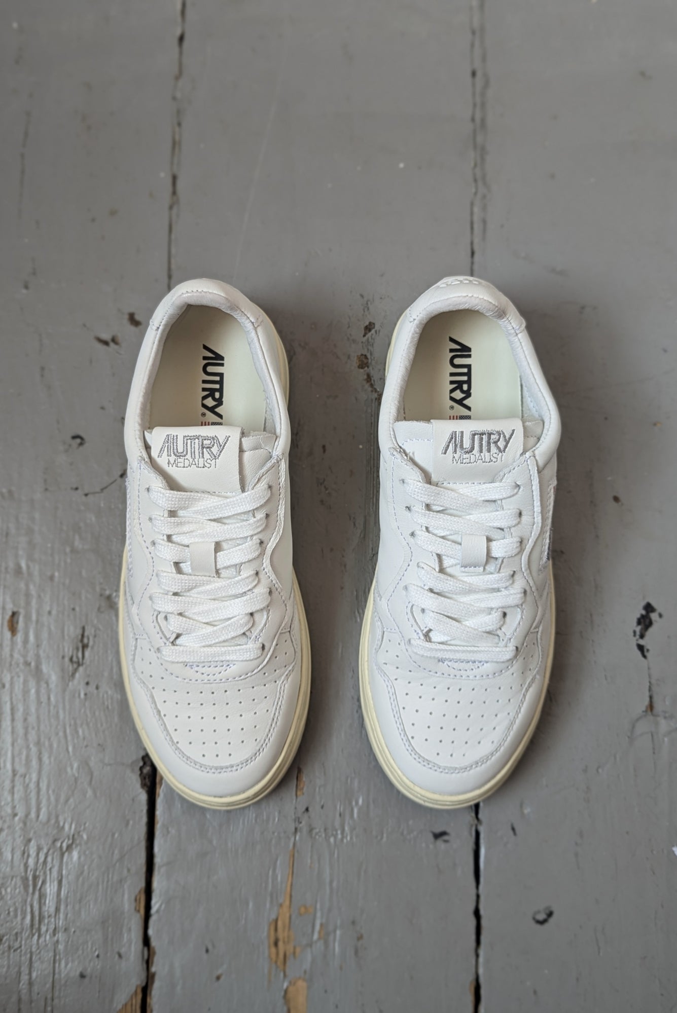 Medalist White Goatskin Leather Sneakers