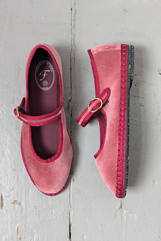 Theresa Pink Velvet Mary-Jane Shoes