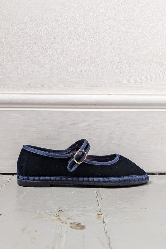 Molly Navy Velvet Mary-Jane Shoes