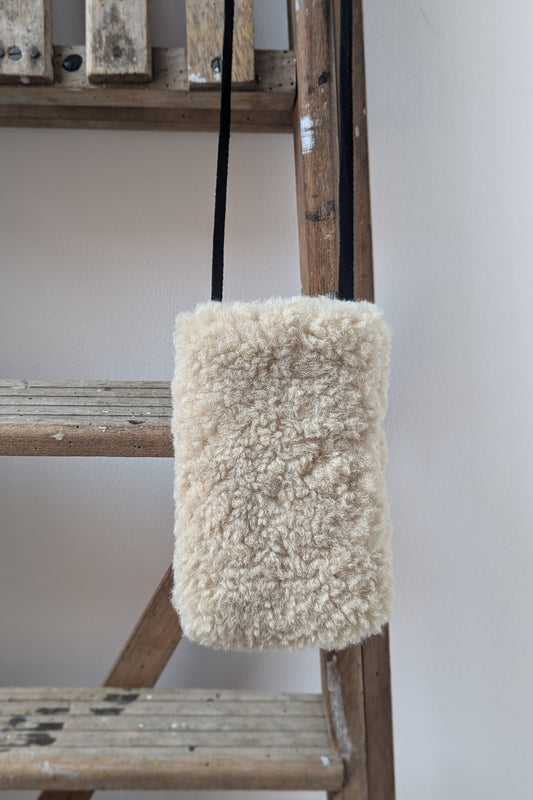 Ostende Ecru Faux-Fur Phone Pouch