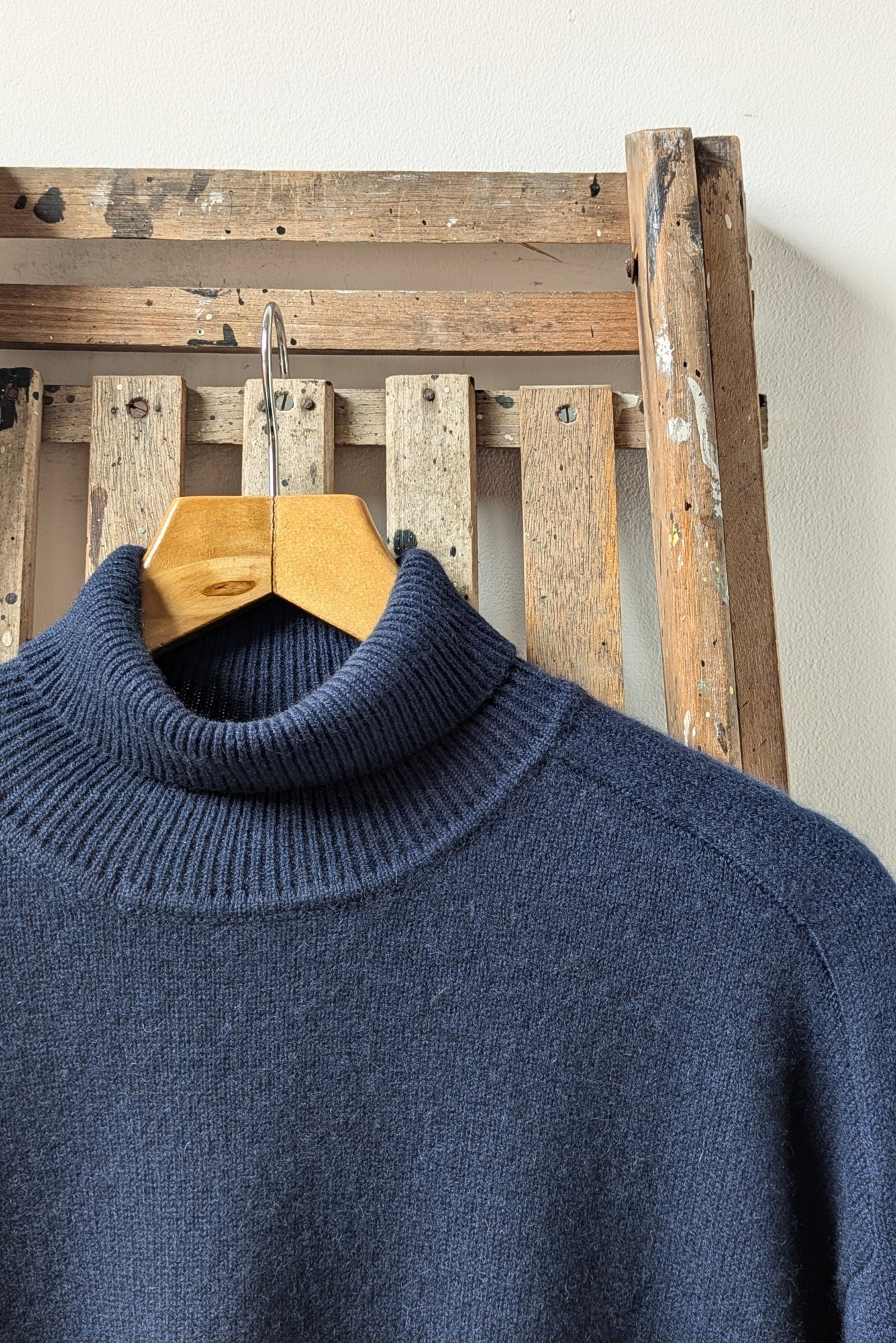 Navy Cashmere Saddle Roll-Collar Jumper