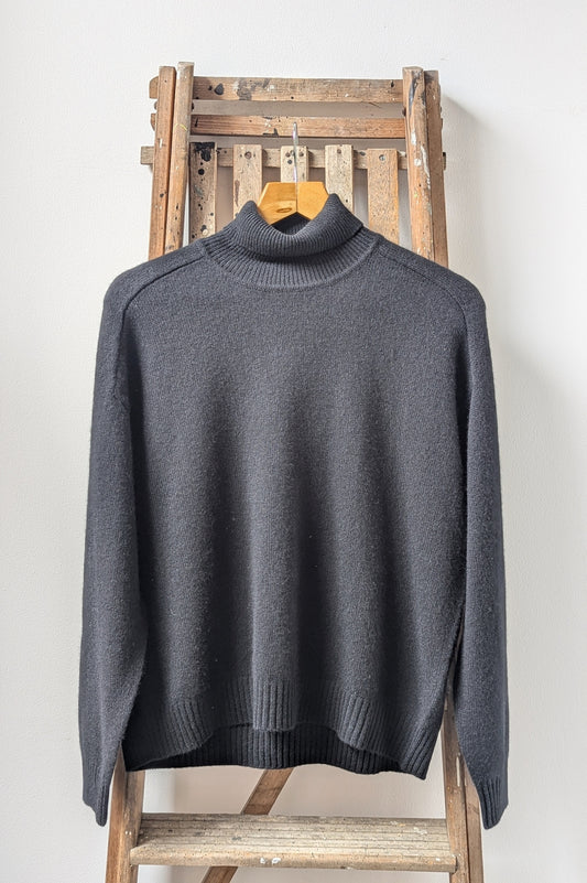 Black Cashmere Saddle Roll-Collar Jumper