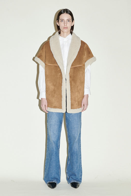 Natalie Oversized Faux-Shearling Tan Gilet