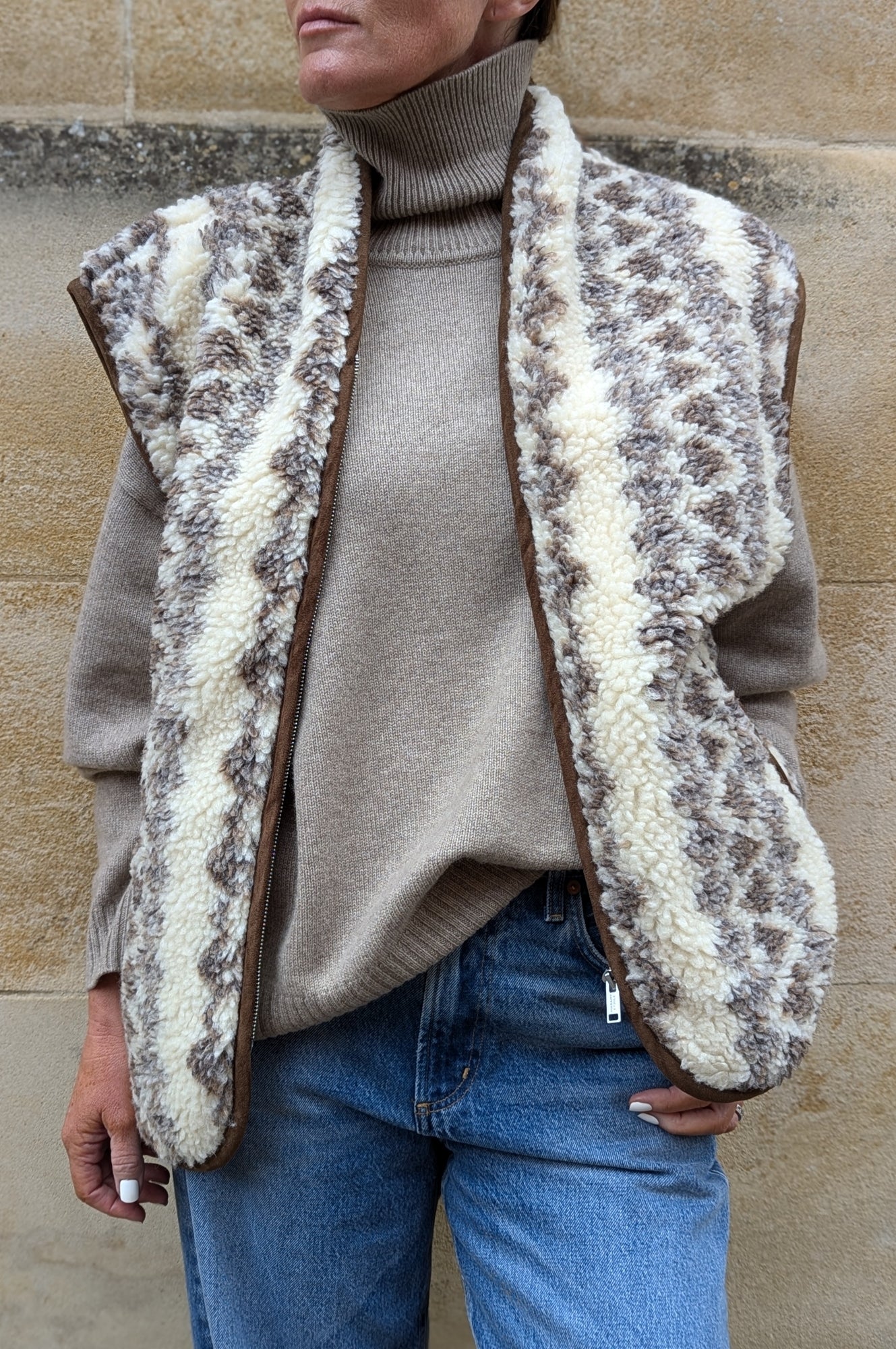 MaximiliaEcruFaux-ShearlingGilet