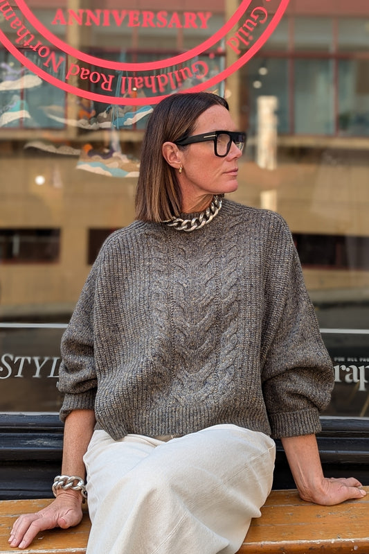 Delora Taupe Cable Knit Jumper