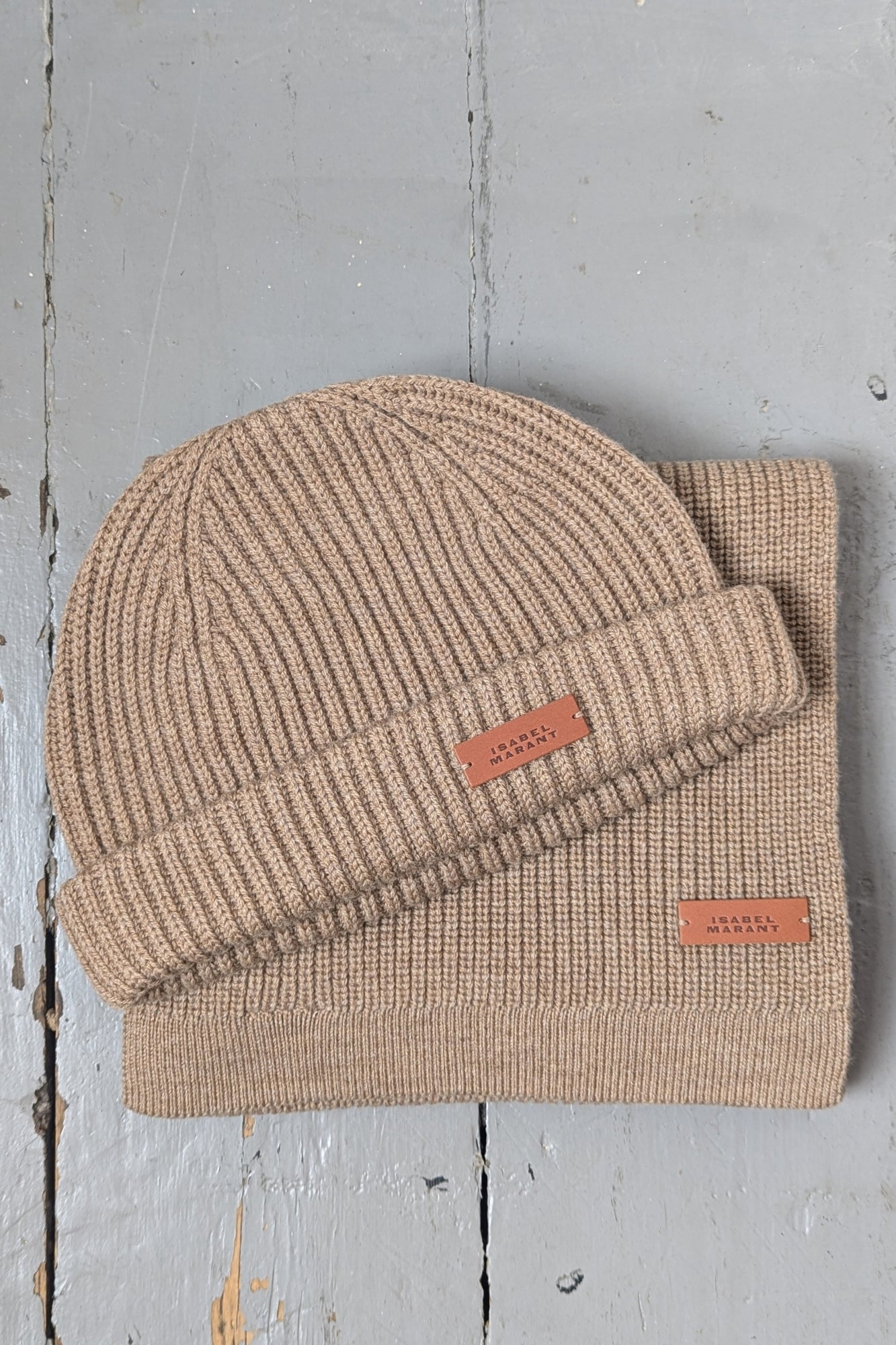 Erina Taupe Merino Camel Beanie Hat