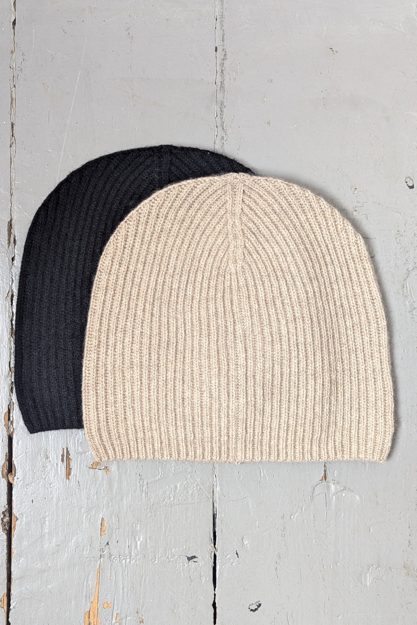 Organic Light Brown / Black Ribbed Cashmere Beanie Hat