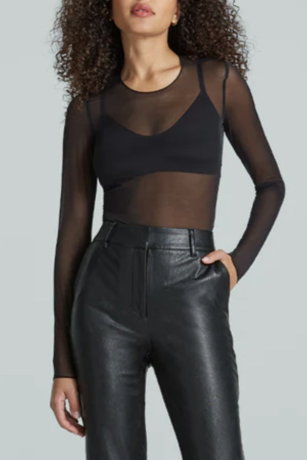 Chic Mesh Sheer Black Long-Sleeved Top