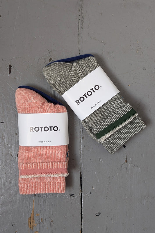 Salmon / Olive Double-Face Crew Socks