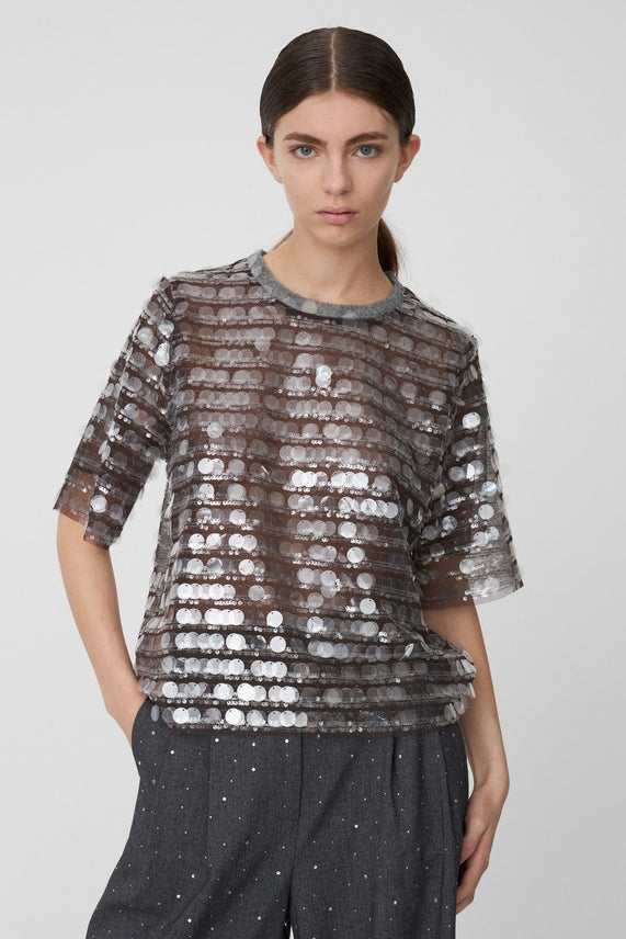 Silver Fractures Sequin Top