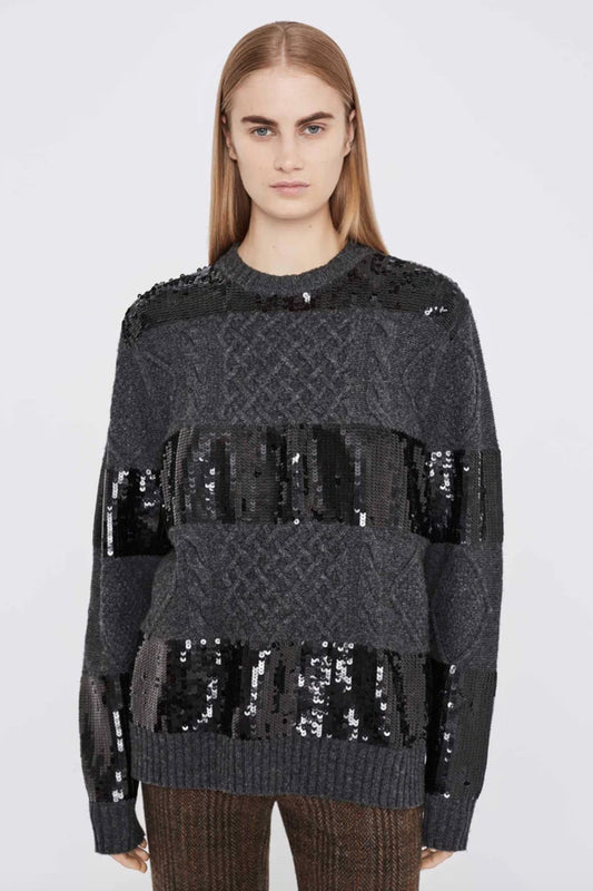 Graphite Sequin Stripe Cable Knit Jumper