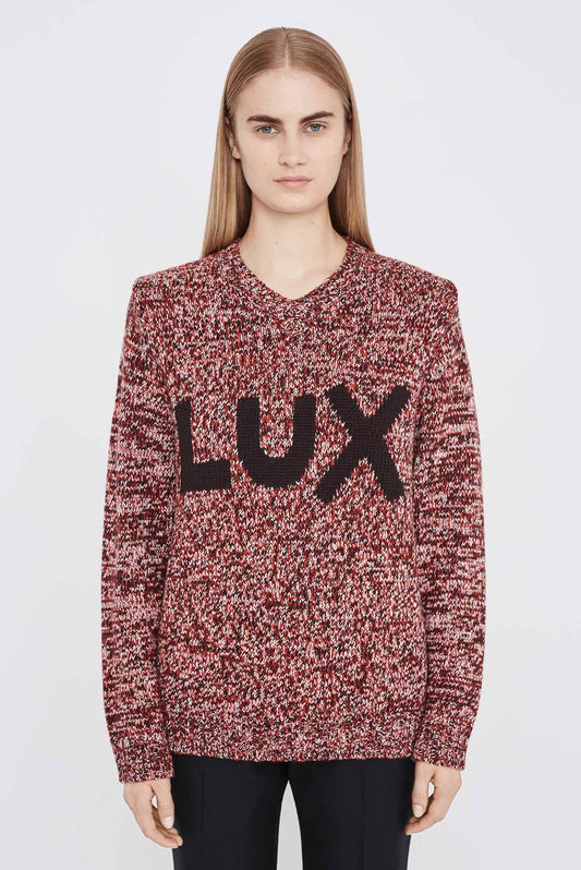 Lux Red Melange Merino V-Neck Knit