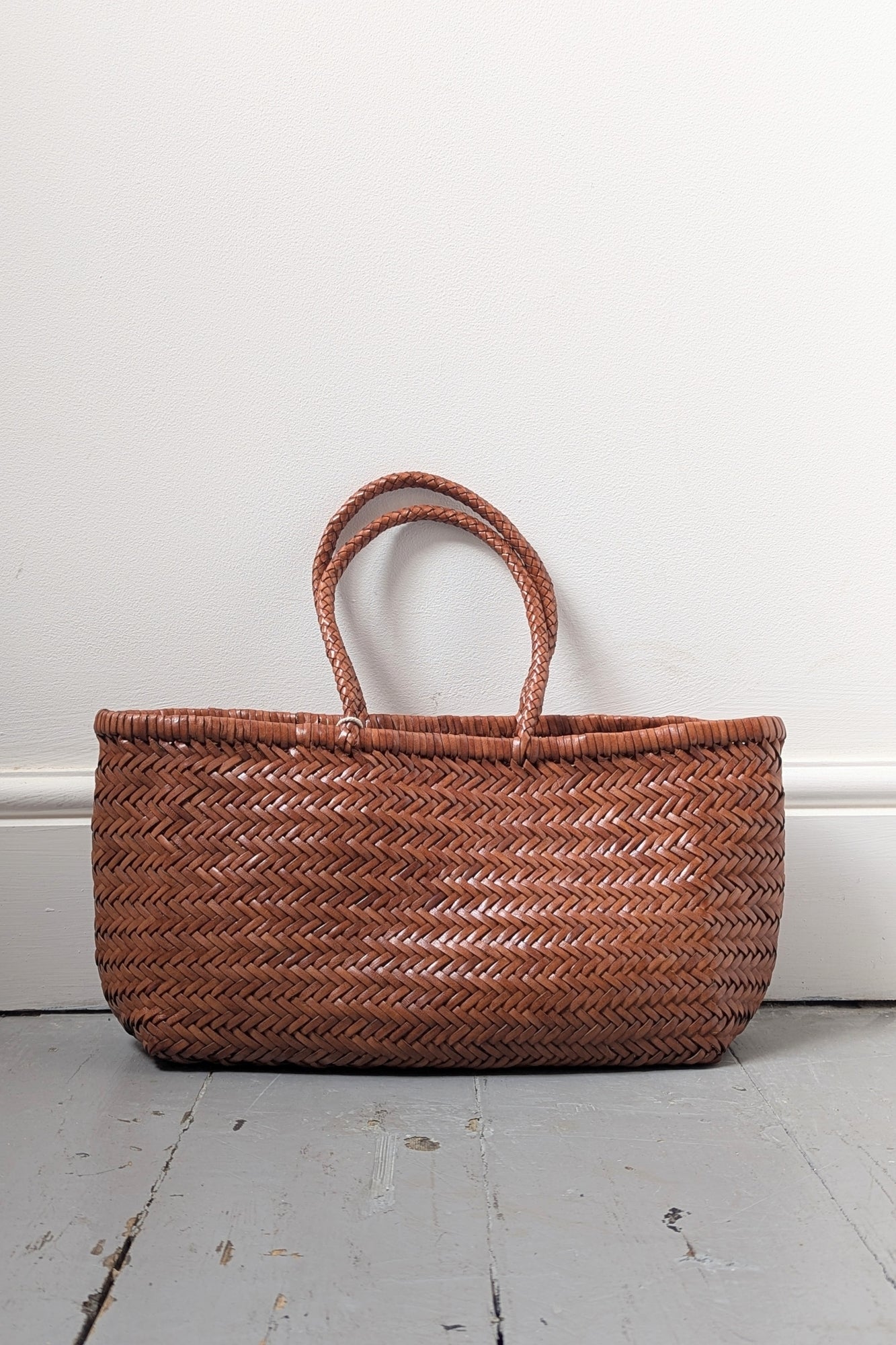 Bamboo Tan Triple Jump Woven Leather Bag