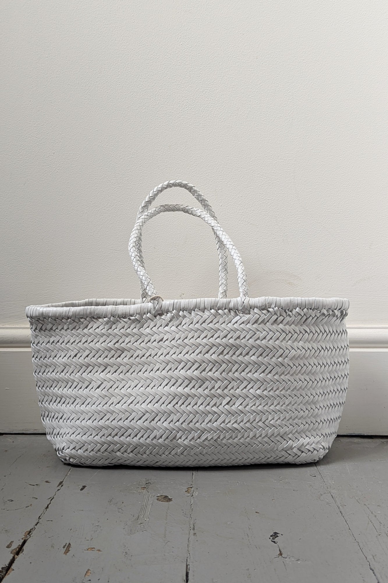 Bamboo White Triple Jump Woven Leather Bag